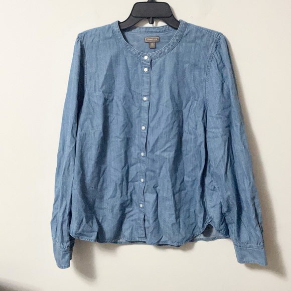 J. Crew Point Sur Chambray Collarless Shirt - Picture 3 of 5